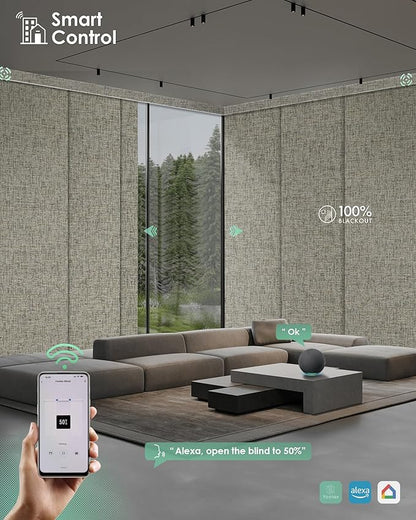 Yoolax Custom XL Smart Sliding Door Blinds, Motorized Sliding Panel Blinds Compatible with Alexa, Blackout Vertical Blinds for Glass Doors, Patio Doors, Closet Doors, Caramel Gold