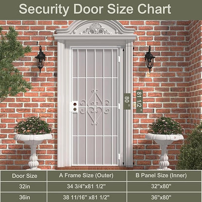 JUBEST 32 in. x 80 in. Security Screen Door, Reversible Powder Coated White Surface Mount Outswing Steel Security Door with Expanded Metal Screen, Prehung Steel Exterior Doors, Durable&Safe