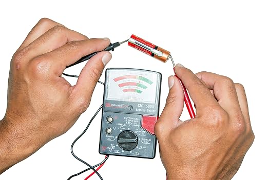 Gardner Bender GBT-500A Analog 1.5 V Button Cell/22.5 Photo/AA/AAA/12 V/9 V/Lantern Cells & More, Leads Battery Tester,14 Battery Range, Black