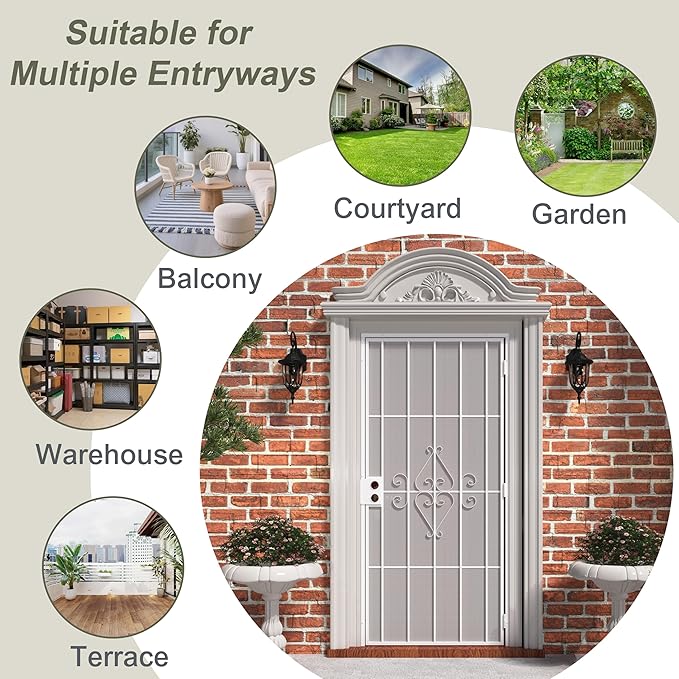 JUBEST 36 in. x 80 in. Security Screen Door, Reversible Powder Coated White Surface Mount Outswing Steel Security Door with Expanded Metal Screen, Prehung Steel Exterior Doors, Durable&Safe