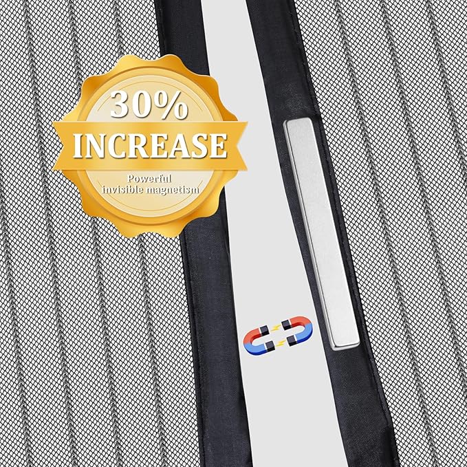 Magnetic Screen Door - Self Sealing, Heavy Duty, Hands Free Mesh Partition Keeps Bugs Out Let Breeze in- Pet and Kid Friendly - Keep Open Feature (Black, Fit Door Size 34 x 78 Inch)
