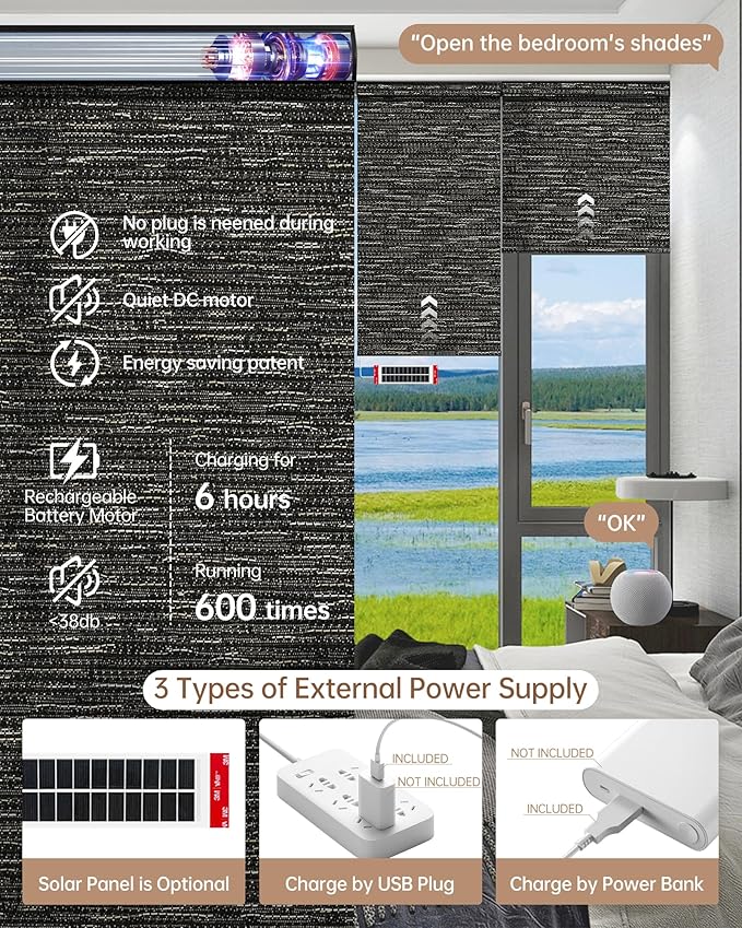 Kincmo Motorized Blinds with Remote, Light Filtering Roller Shades Work with Apple Homekit,Alexa,Google Home, Custom Electric Blinds with App,Voice Control (75% Blackout Aqua Waves Striped Brown)