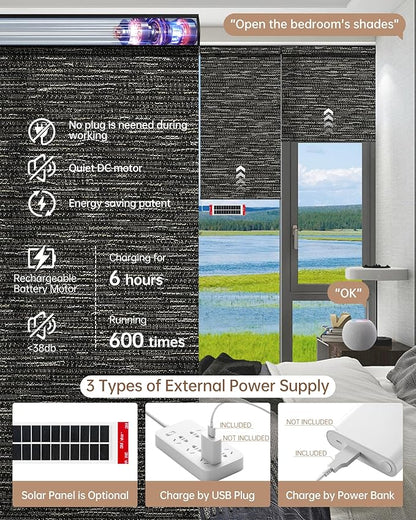 Kincmo Motorized Blinds with Remote, Light Filtering Roller Shades Work with Apple Homekit,Alexa,Google Home, Custom Electric Blinds with App,Voice Control (75% Blackout Aqua Waves Striped Brown)
