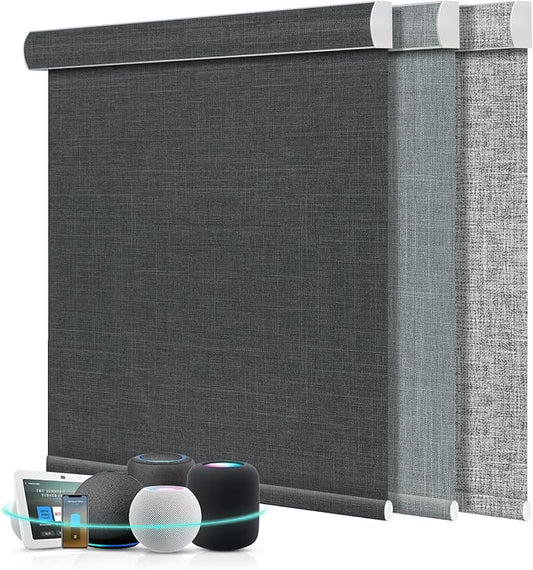 Aprilsmart Motorized Blinds with Remote,Compatible with Apple HomeKit Alexa Google Home- Voice and app Control,Motorized Roller Shades 100% Blackout Custom Size (Bouvardia Dark Grey-17)