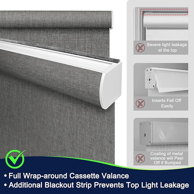 BERISSA Motorized Blinds with Remote,Blackout Smart Blinds for Windows,Linen Fabric,Remote Control,Thermal Insulated Automatic Blinds,Electric Blinds with USB/Solar Pannel.Dark Grey