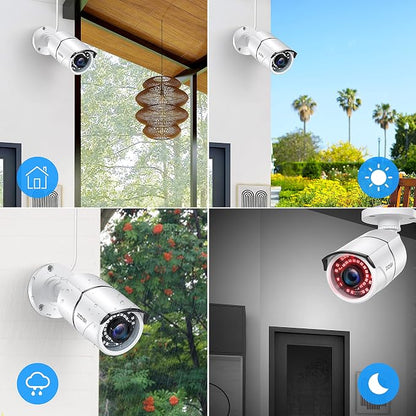 ZOSI 2 Pack 2MP 1080p HD-TVI Home Security Camera Outdoor Indoor 1920TVL,36PCS LEDs,120ft Night Vision, 105°View Angle, Weatherproof Surveillance CCTV Bullet Camera (White Color)
