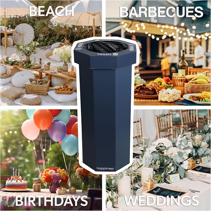 happimess Fleur 25 Gal Trash Can Bin, Denim Blue, Set of 2