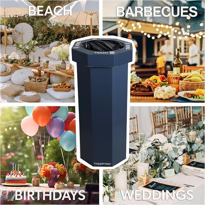 happimess Fleur 25 Gal Trash Can Bin, Denim Blue, Set of 2