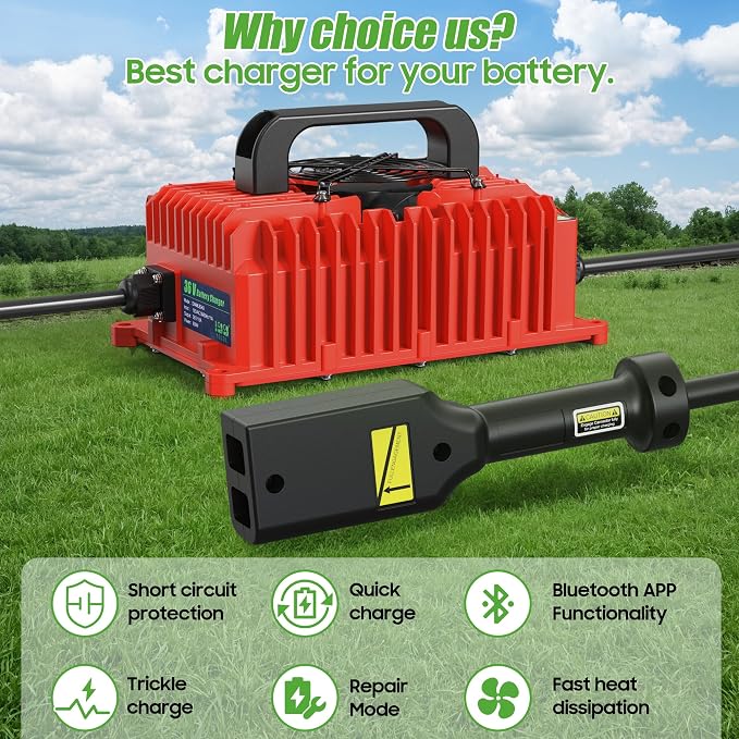10L0L 18 AMP 36 Volt Golf Cart Battery Charger Compatible with EZGO TXT D Style Plug Portable Golf Cart Charger IP67 for Lead Acid Lithium AGM/Gel Battery