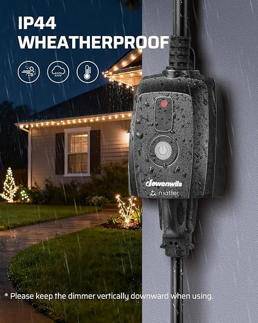 DEWENWILS Wi-Fi Matter Smart Dimmer Plug for String Lights, 2.4GHz Only | 100FT Range, Stepless Dimming, LED 150W/Tungsten 300W Bulbs Compatible, Works with Alexa, Google Home, SmartThings