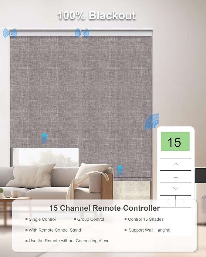 Motorized Blinds with Remote Control, Smart Blackout Automatic Blinds Work with Homekit Alexa Google Home, Rechargeable Electric Window Roller Shades with Valance, Customized Size (Texture Brown)