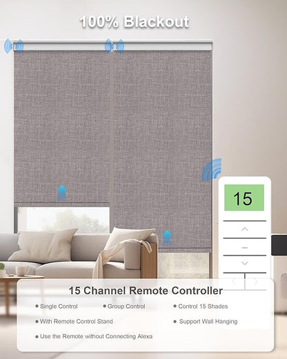 Motorized Blinds with Remote Control, Smart Blackout Automatic Blinds Work with Homekit Alexa Google Home, Rechargeable Electric Window Roller Shades with Valance, Customized Size (Texture Brown)
