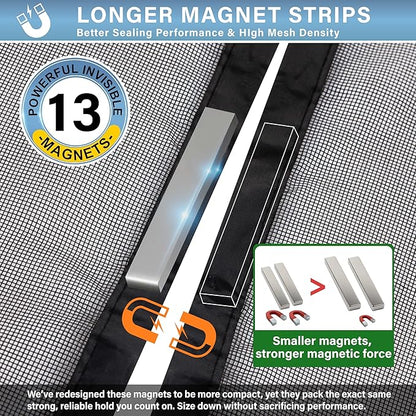 Magnetic Fiberglass Screen Door -Fit Door Size 36.0 x 80.0'' Screen Door Mesh for Front Door or Sliding Door, Pet & Kid Friendly, Hands-Free Closure Keeps Bugs Out & Lets Breeze in, Stripe Black