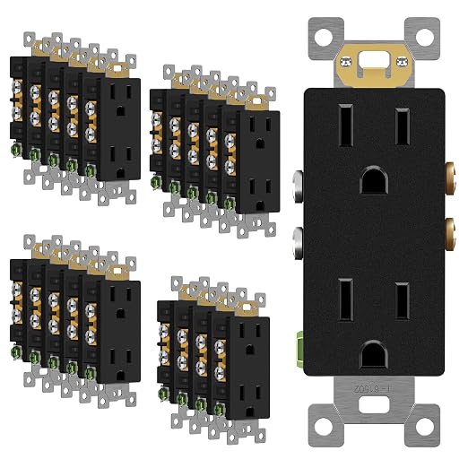 ENERLITES 20 Pack Decorator Wall Outlet, 15A Standard Electrical Receptacle | Self-Grounding, UL Listed, 5-15R, 125V, Non-Tamper Resistant Residential Outlets for Home, Kitchen, Bathroom, Matte Black