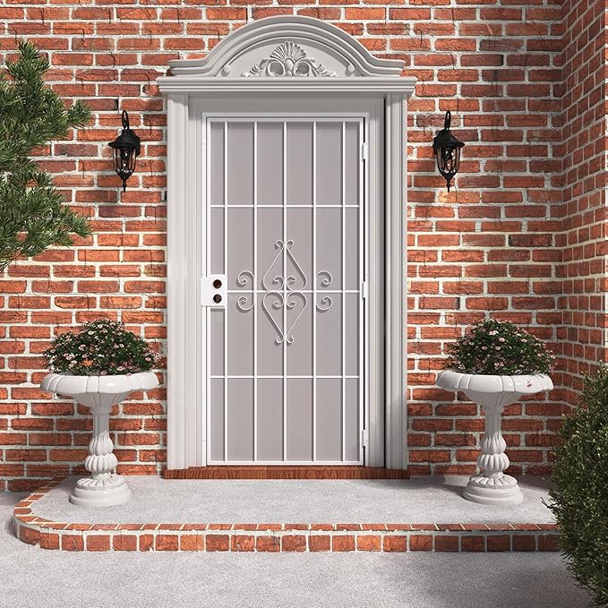 JUBEST 36 in. x 80 in. Security Screen Door, Reversible Powder Coated White Surface Mount Outswing Steel Security Door with Expanded Metal Screen, Prehung Steel Exterior Doors, Durable&Safe