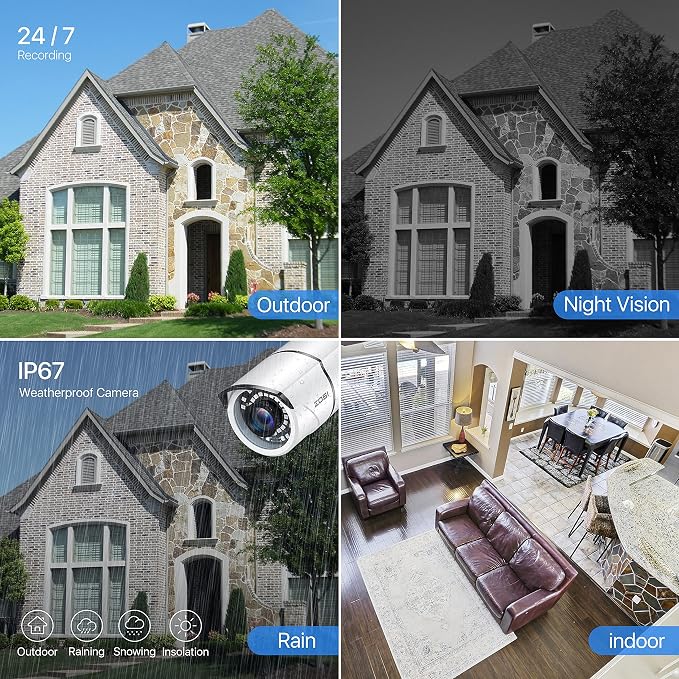 ZOSI 2 Pack 2MP 1080p HD-TVI Home Security Camera Outdoor Indoor 1920TVL,36PCS LEDs,120ft Night Vision, 105°View Angle, Weatherproof Surveillance CCTV Bullet Camera (White Color)