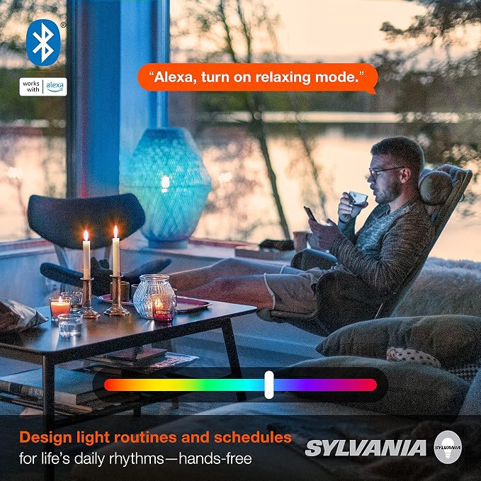 Sylvania Smart Light Bulb, Bluetooth Mesh LED Bulb, Compatible with Alexa & Google Home, A19, 60W Equivalent, E26, RGBW Full Color & Adjustable White [2022 Model] (Pack of 1, 4 Count Total)