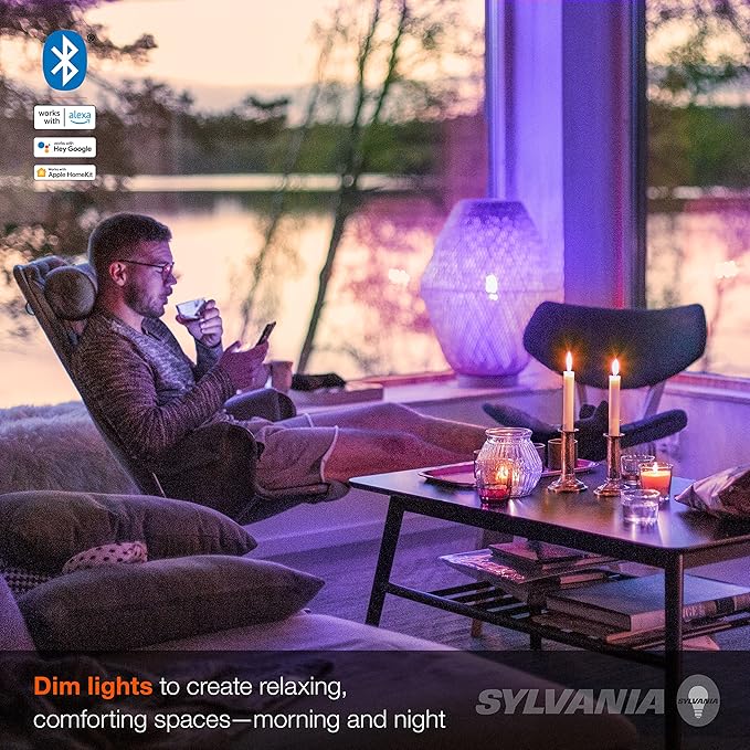 Sylvania Smart Bluetooth A19 Full Color and Tunable White Light Bulb, 60W, Dimmable, for Alexa / Apple HomeKit / Google Assistant - 1 Pack (75627)