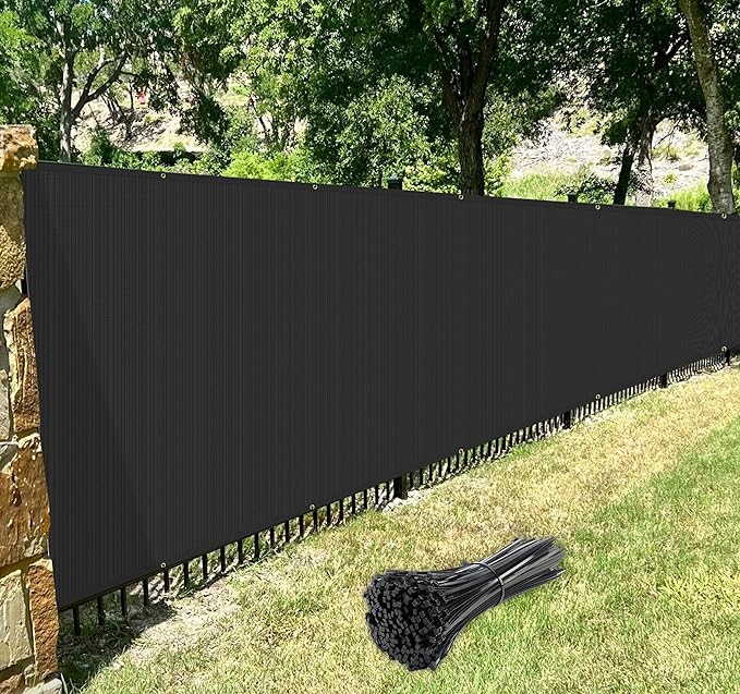 Windscreen4less Privacy Fence Screen Heavy Duty Windscreen Fencing Mesh Fabric Shade Net Cover with Brass Grommtes for Outdoor Wall Garden Yard Pool Deck, 6'x148' Black